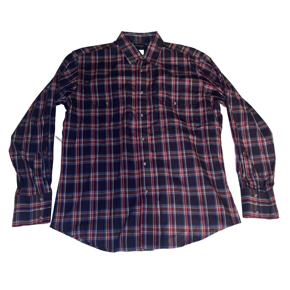 Wrangler Western Pearl‎ Snap Shirt Men Size Large Plaid Wrinkle Resistant